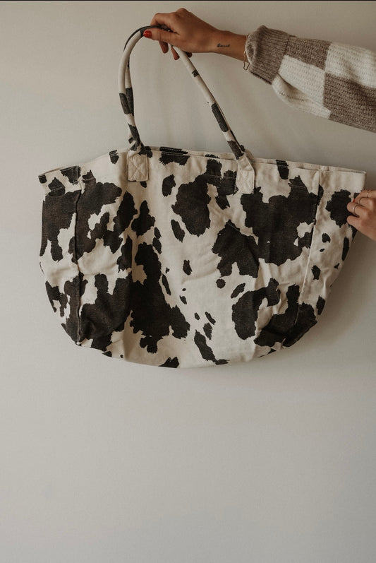 COW PRINT CANVAS TOTE BAG