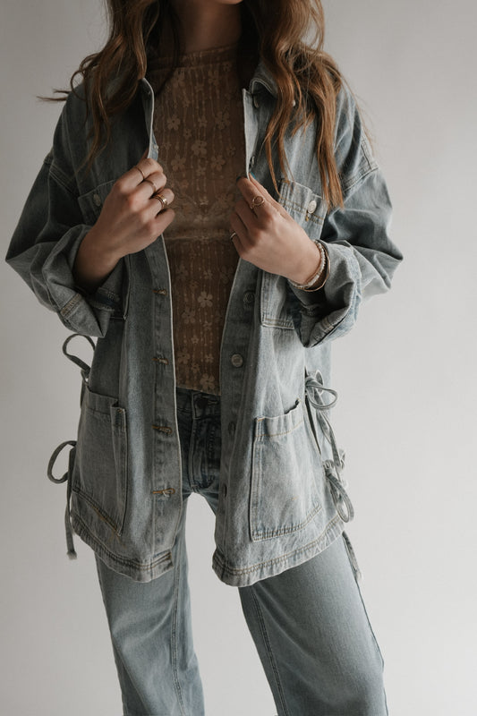 BOHO SIDE TIE OVERSIZED DENIM JACKET