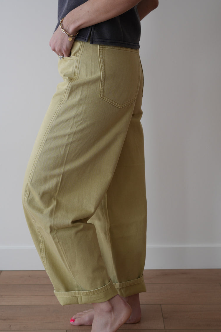 SUNWASHED OLIVE BARREL PANTS