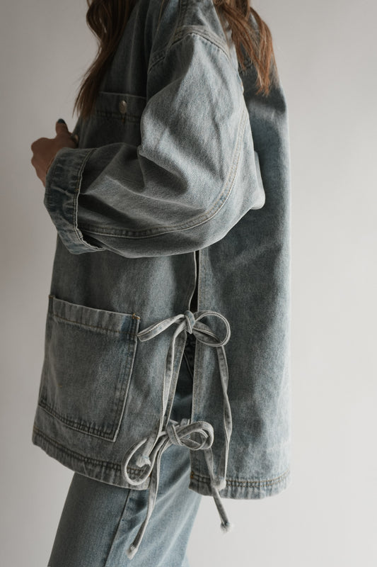 BOHO SIDE TIE OVERSIZED DENIM JACKET