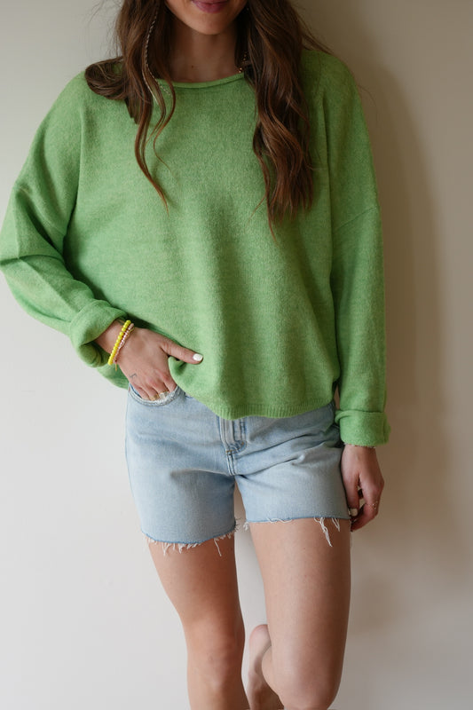 ROLLED NECK KNIT PULLOVER - GREEN
