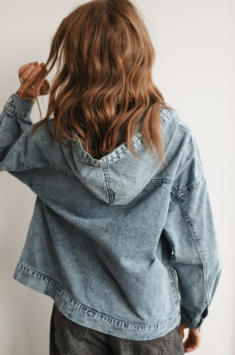 DENIM LONG SLEEVE HOODIE