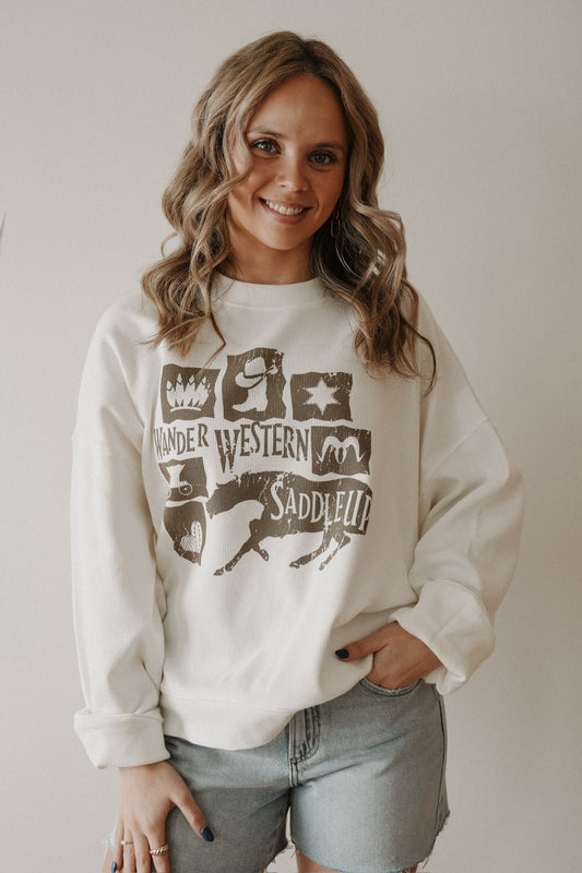 WANDER WESTERN SADDLE UP WAFFLE SWEATER