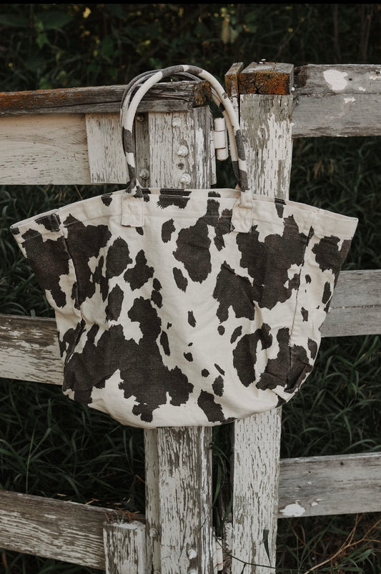 COW PRINT CANVAS TOTE BAG