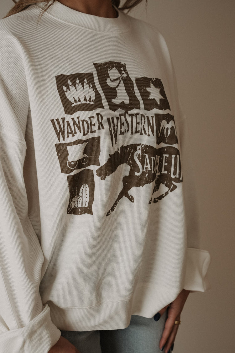 WANDER WESTERN SADDLE UP WAFFLE SWEATER