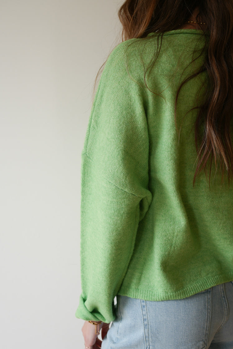 ROLLED NECK KNIT PULLOVER - GREEN