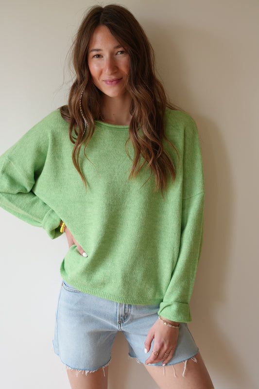 ROLLED NECK KNIT PULLOVER - GREEN