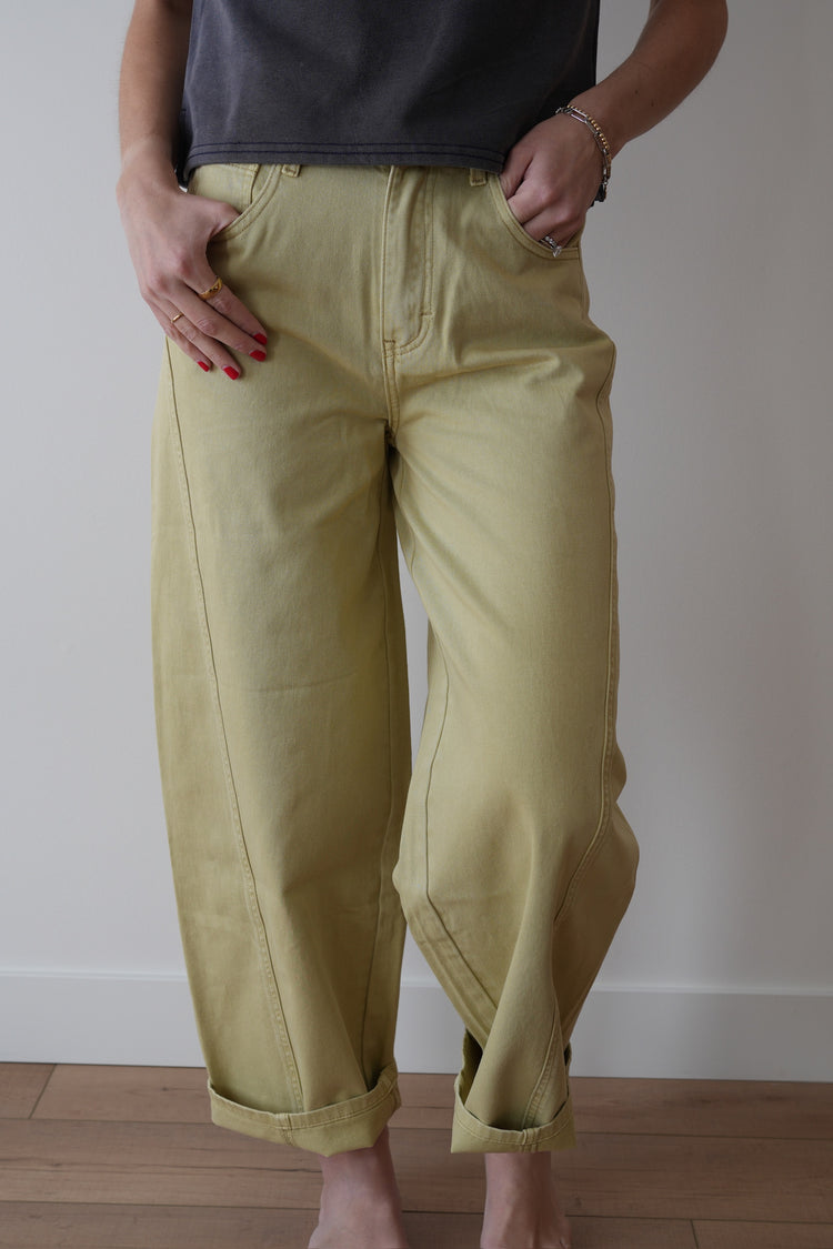 SUNWASHED OLIVE BARREL PANTS