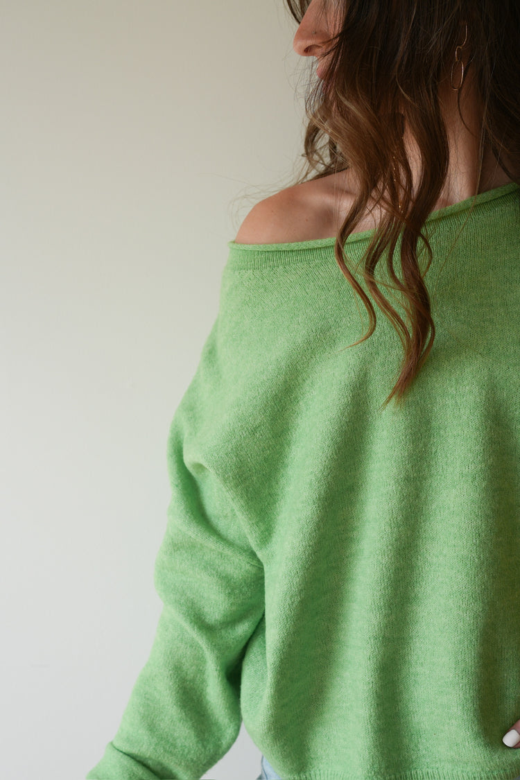 ROLLED NECK KNIT PULLOVER - GREEN